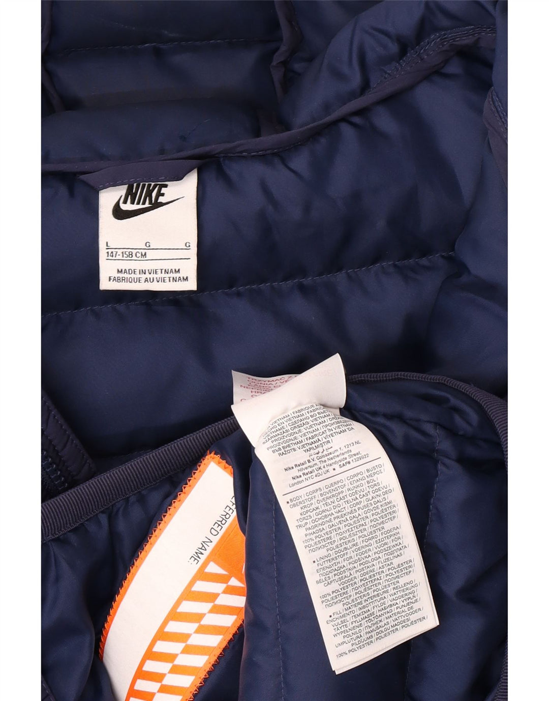 Nike Boys Hooded Padded Jacket 12-13 Years Large Navy Blue Polyester