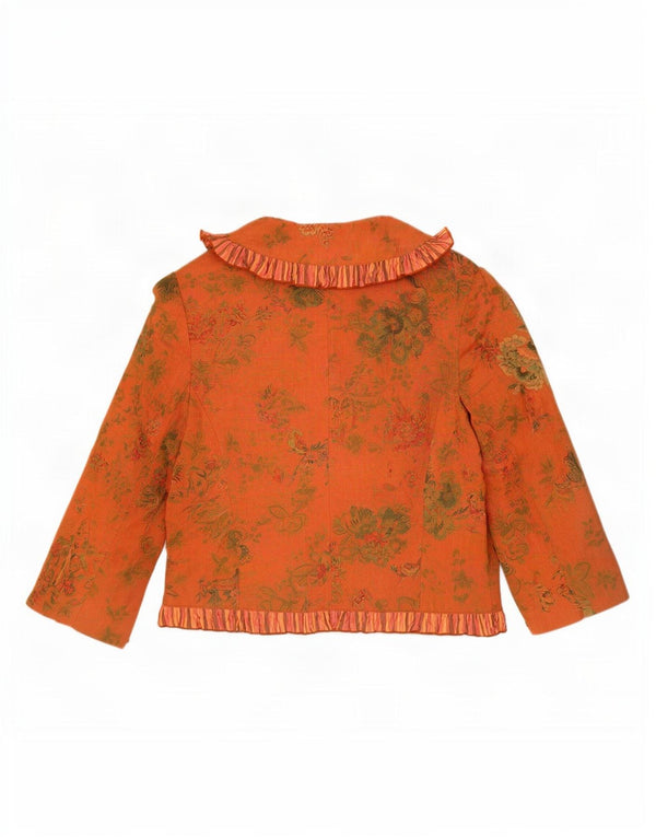 Giacca bolero vintage da donna con maniche a 3/4 UK 12 Viscosa floreale arancione medio