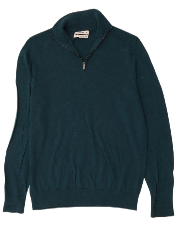 Marks & Spencer Herren Autograph Pullover mit Reißverschluss am Hals, mittelgrüne Wolle