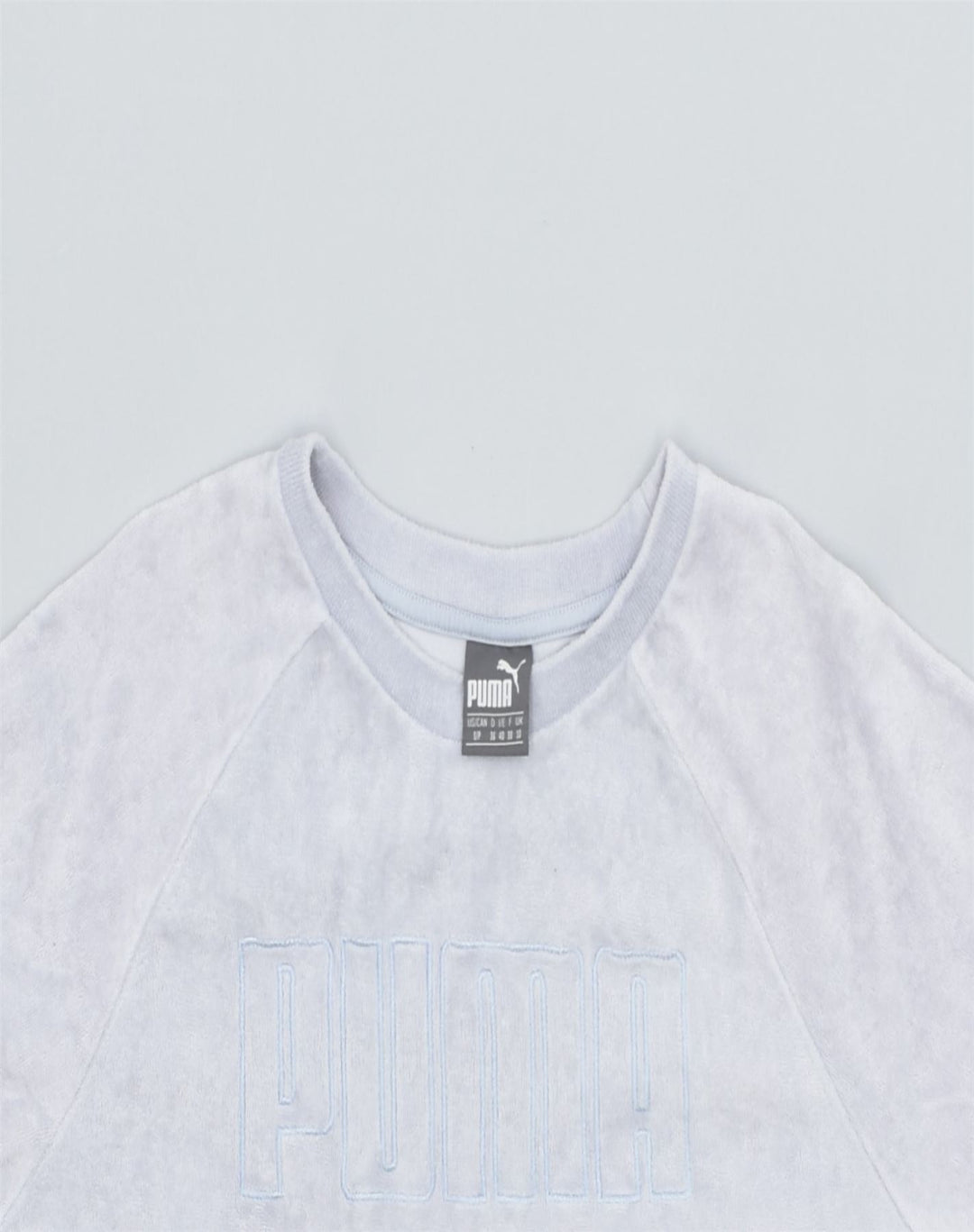 PUMA Womens Velour Graphic Sweatshirt Jumper UK 10 Small Blue | Vintage | Thrift | Second-Hand | Used Clothing | Messina Hembry 