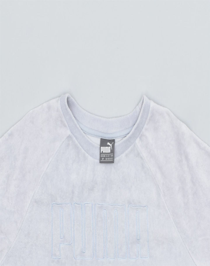 PUMA Womens Velour Graphic Sweatshirt Jumper UK 10 Small Blue | Vintage | Thrift | Second-Hand | Used Clothing | Messina Hembry 