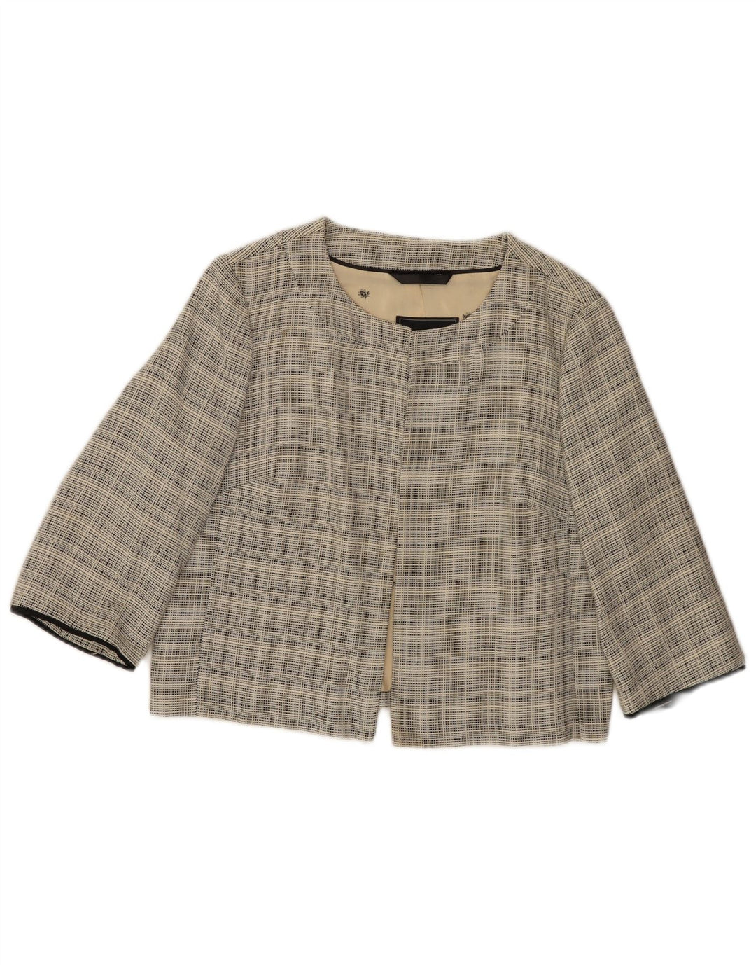 COAST Womens 3/4 Sleeve Bolero Jacket UK 12 Medium  Beige Check Wool