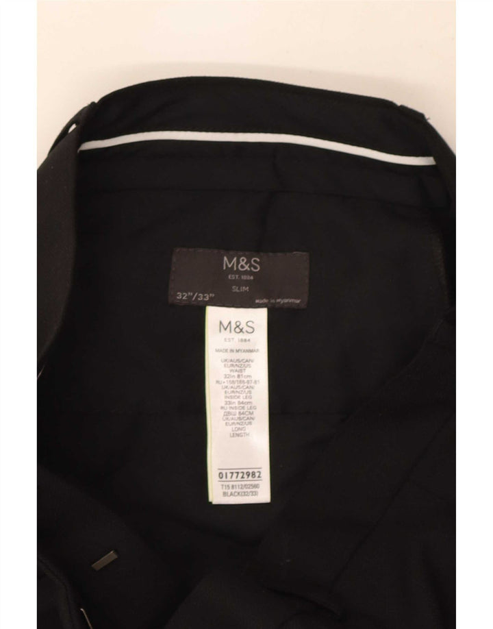Marks & Spencer Mens Slim Fit Suit Trousers W32 L33 Black Polyester