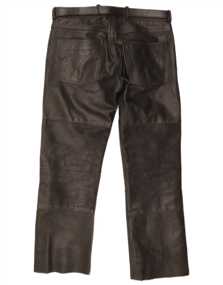 Highway 1 Mens Straight Leather Trousers IT 48 Medium W32 L34 Black