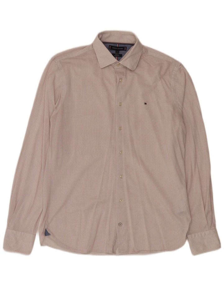 Tommy Hilfiger Mens Regular Fit Shirt Medium Off White Geometric Cotton