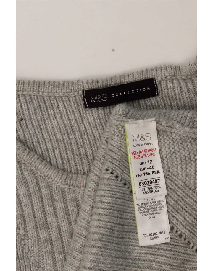 Marks & Spencer Womens Boat Neck Jumper Sweater UK 12 Medium Silver