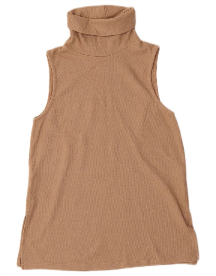 Marks & Spencer Dame Roll Neck Vest Top UK 10 Small Beige Polyester