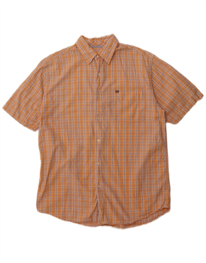 Nautica Mens Short Sleeve Shirt Medium Orange Check Cotton