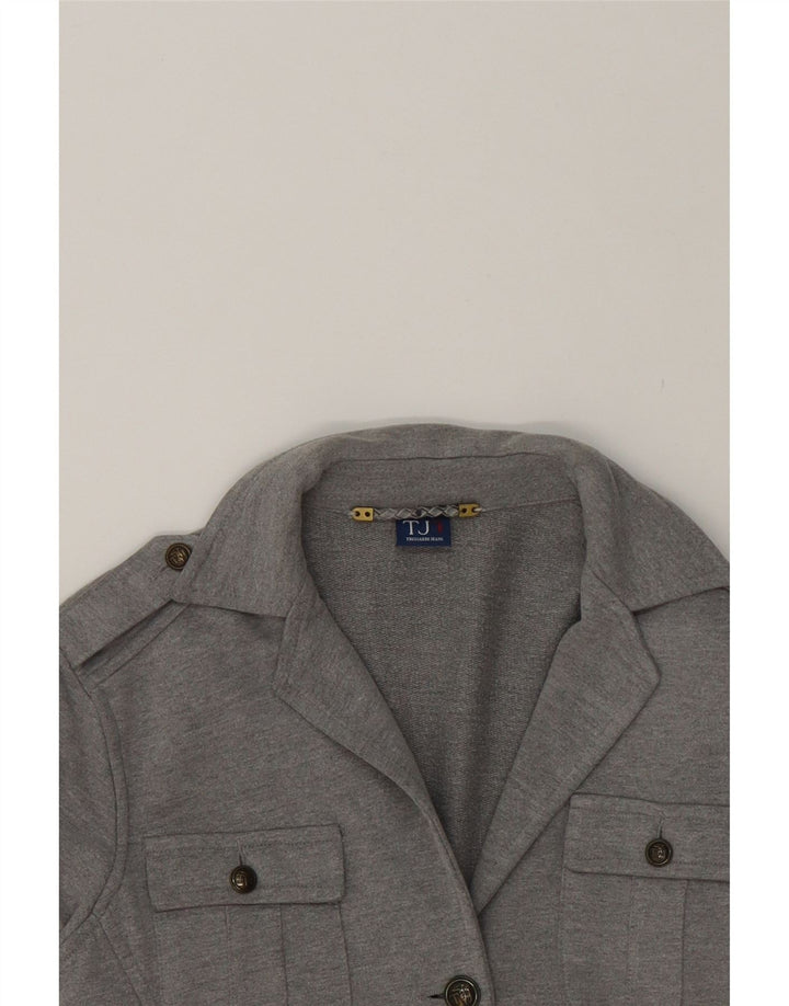 TRUSSARDI Womens 3 Button Blazer Jacket UK 14 Large Grey Cotton Vintage Trussardi and Second-Hand Trussardi from Messina Hembry 