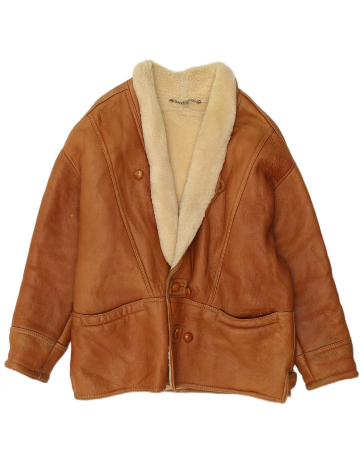 Vintage Mens Shearling Jacket UK 40 Large Brown Shearling