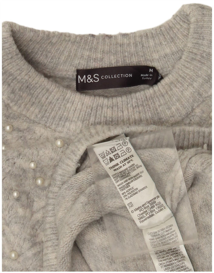 Marks & Spencer Womens Crew Neck Jumper Sweater UK 14 Medium Grey Flecked