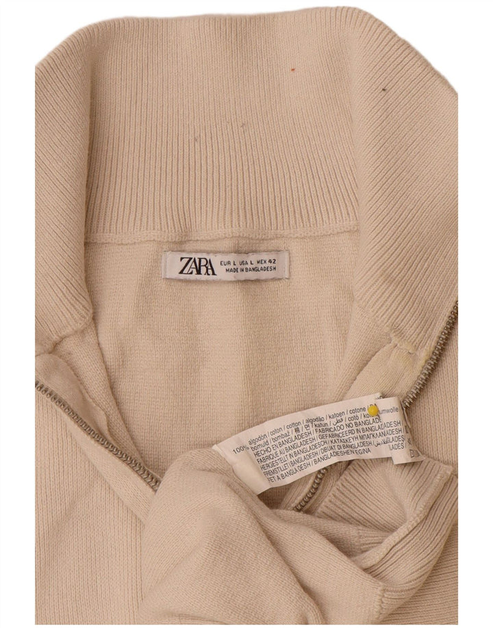 Zara Mens Zip Neck Jumper Sweater Large Off White Cotton