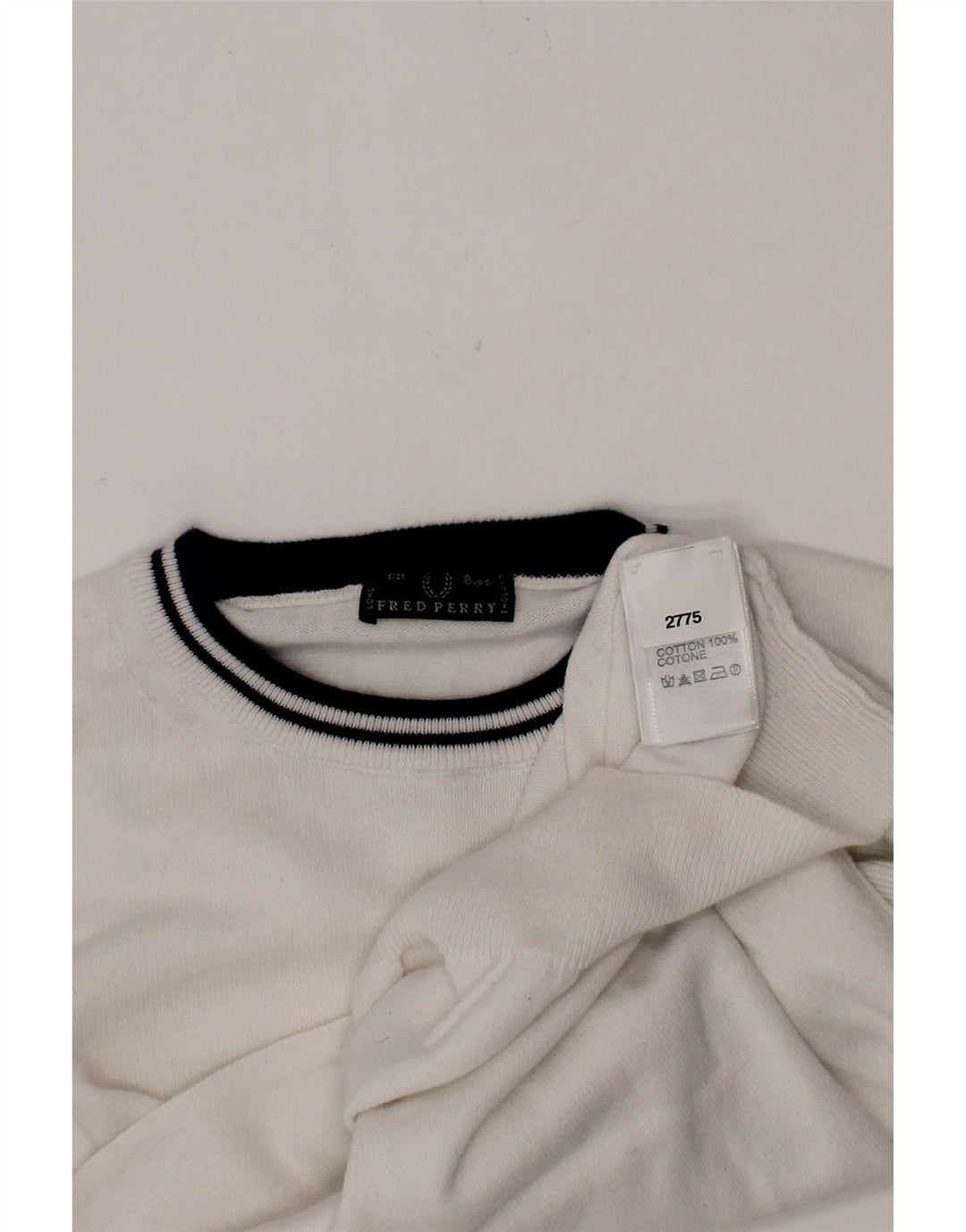 FRED PERRY Boys Crew Neck Jumper Sweater 7-8 Years White Cotton