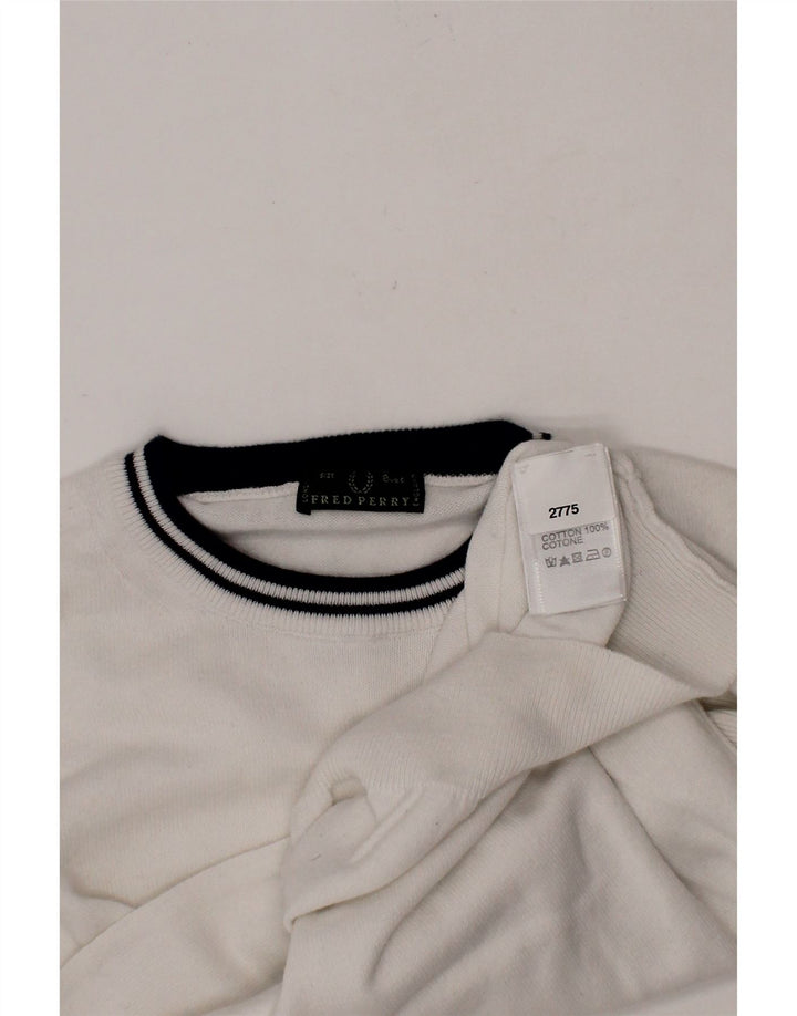 FRED PERRY Boys Crew Neck Jumper Sweater 7-8 Years White Cotton