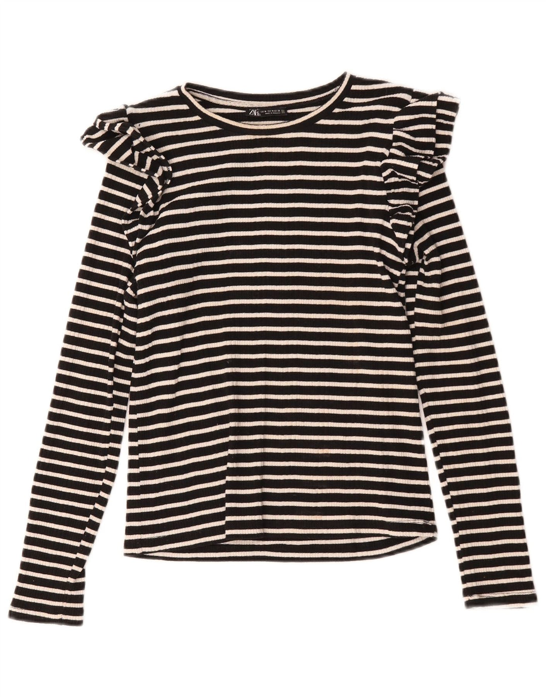 Zara Womens Top Long Sleeve UK 12 Medium Black Striped