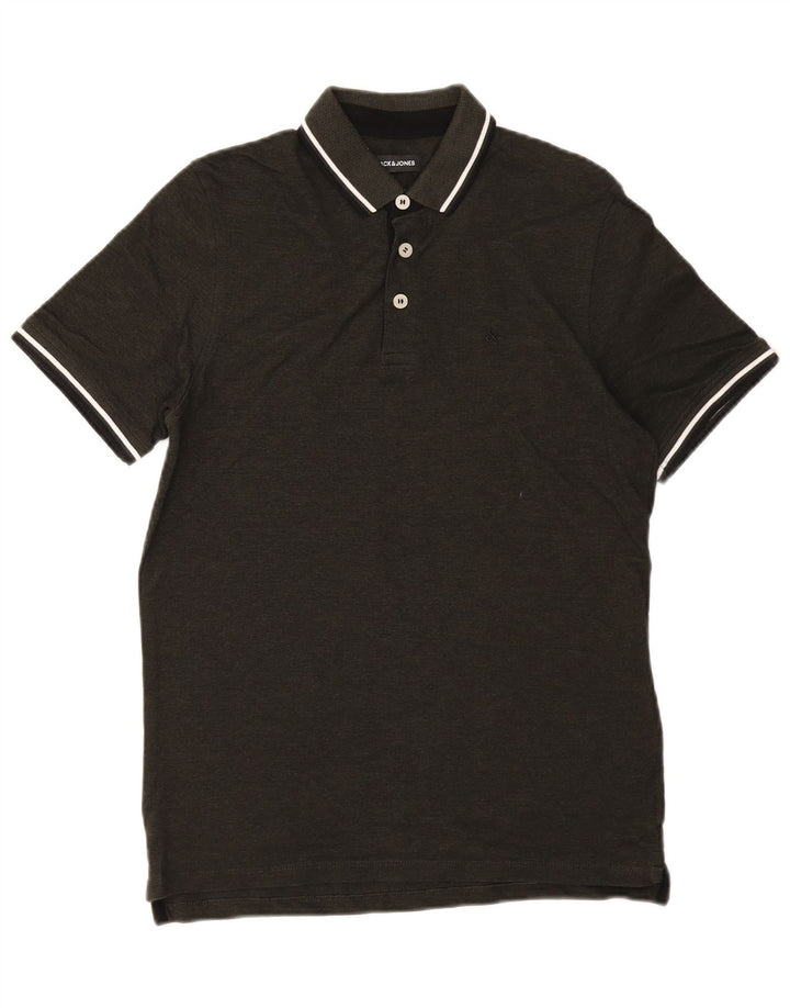JACK & JONES Mens Polo Shirt Medium Green Striped Cotton