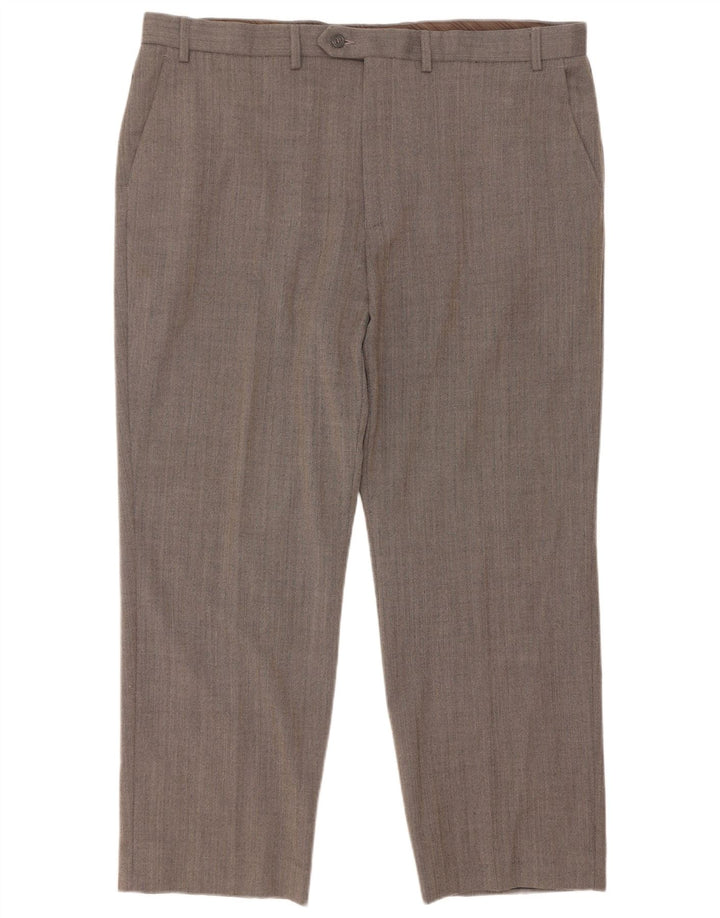 Marks & Spencer Mens Straight Suit Trousers W40 L29 Grey Herringbone