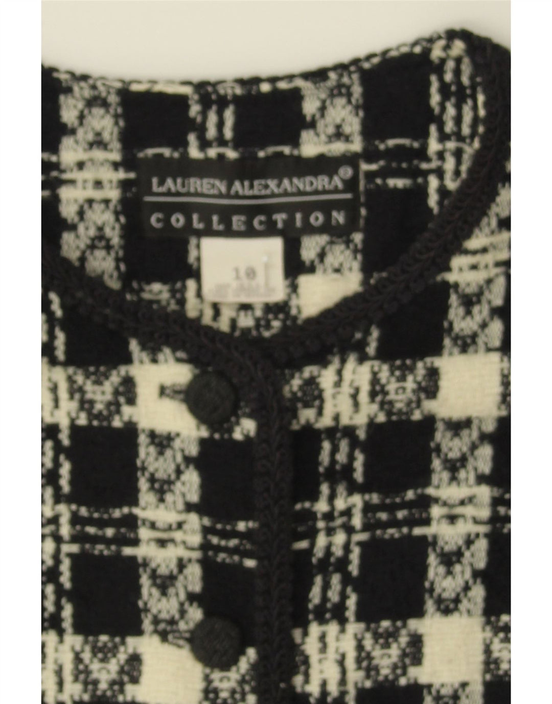 LAUREN ELEXANDRA Womens 3/4 Sleeve Bolero Jacket US 10 Large Black Check Vintage Lauren Elexandra and Second-Hand Lauren Elexandra from Messina Hembry 