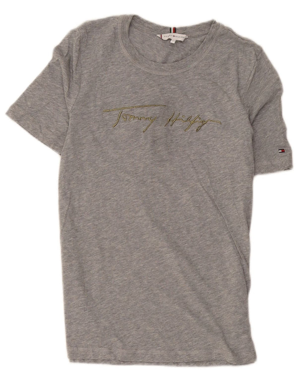 Tommy Hilfiger Dame Grafisk T-Shirt Top UK 2 2XS Grå Bomuld