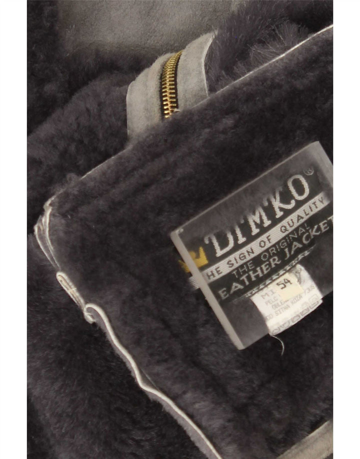 Gilet vintage da uomo in shearling IT 54 2XL in pelle grigia