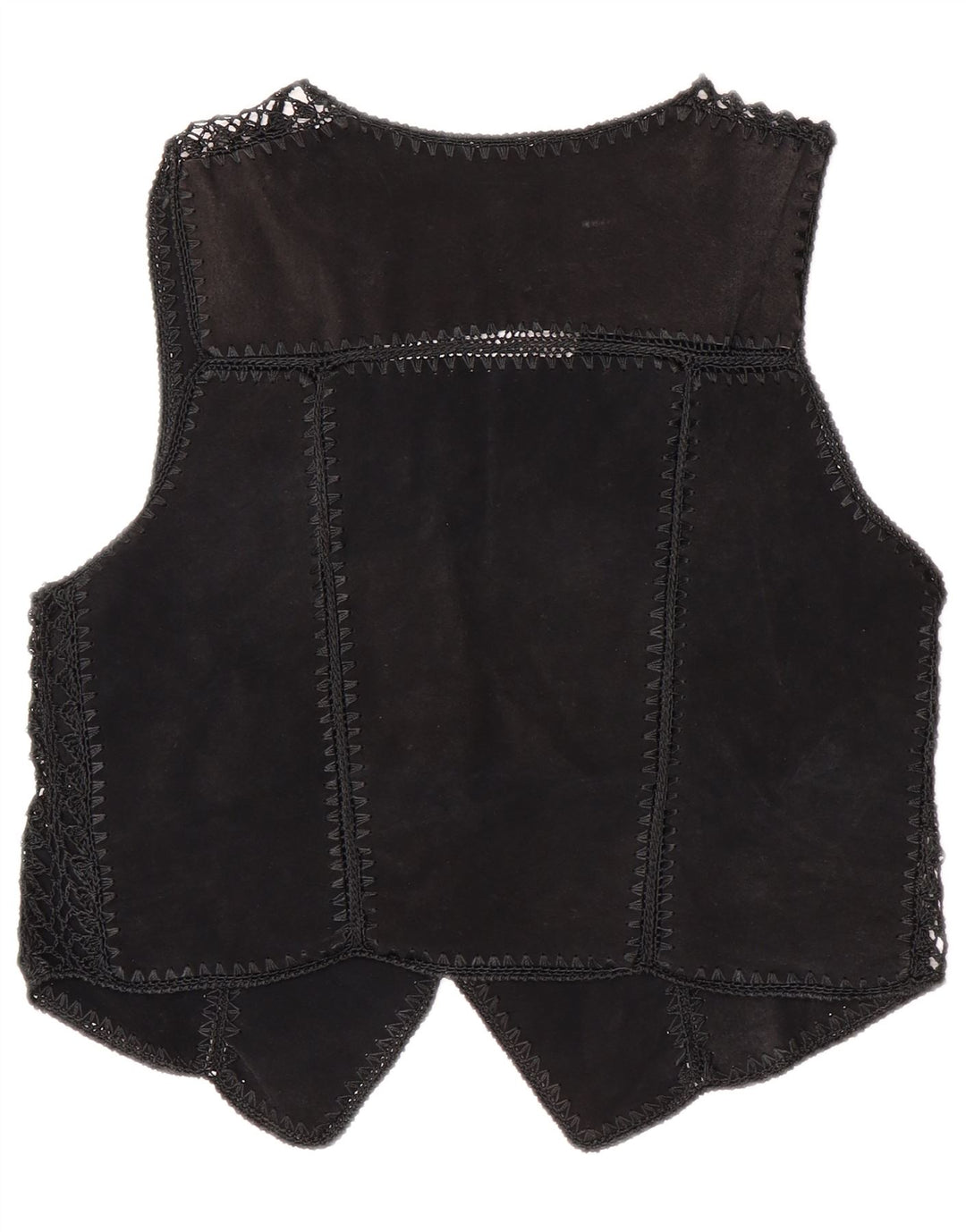 Vintage Damen Crop Wildleder Weste UK 14 Medium Schwarz Patchwork