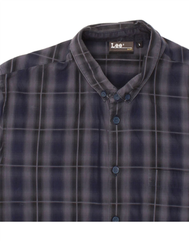 LEE Boys Shirt 15-16 Years Large Navy Blue Check Cotton Vintage Lee and Second-Hand Lee from Messina Hembry 