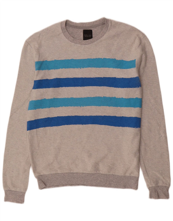 Zara Mens Sweatshirt Jumper Medium Grey Striped