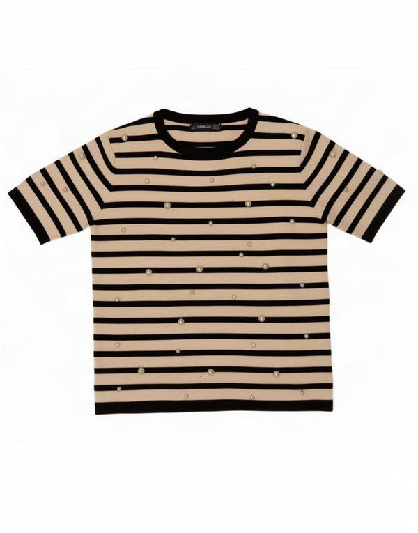 Bluză Crop Top Femei Zara Marea Britanie 10 Mic, în viscoză cu dungi alb