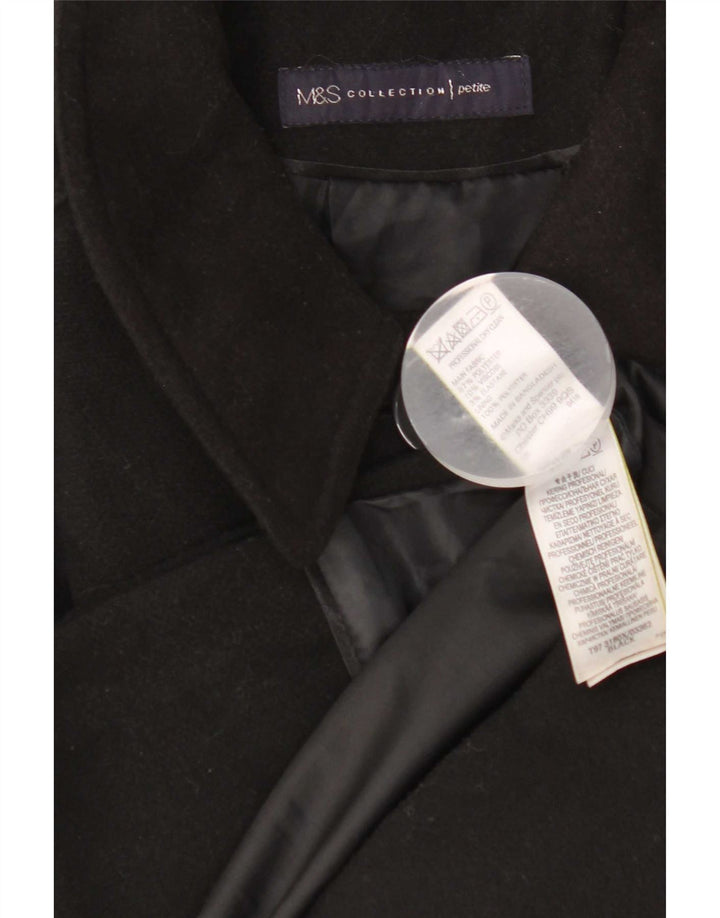 Marks & Spencer Womens Regular Fit Overcoat UK 10 Small Black Polyester