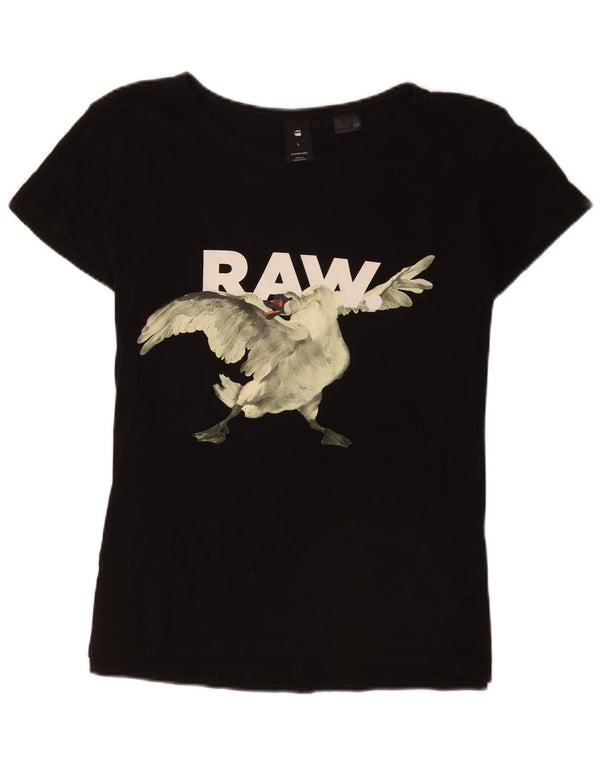 T-shirt grafica regolare da donna G-Star Top UK 14 grande cotone nero