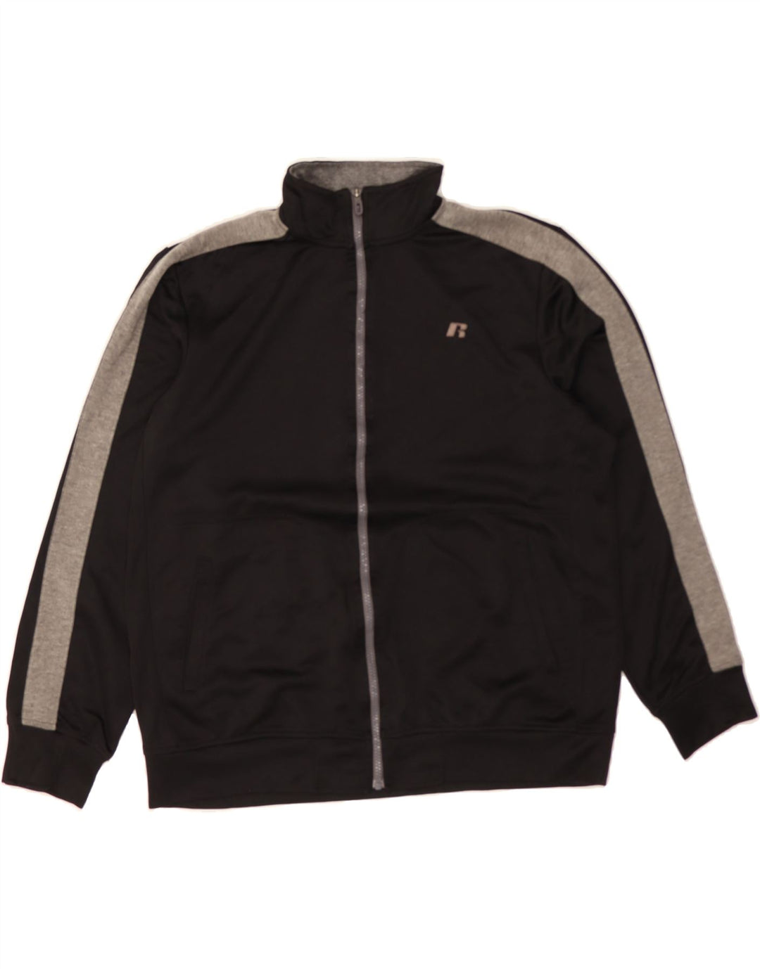 RUSSELL ATHLETIC Mens Graphic Tracksuit Top Jacket Large Black Colourblock Vintage Russell Athletic and Second-Hand Russell Athletic from Messina Hembry 