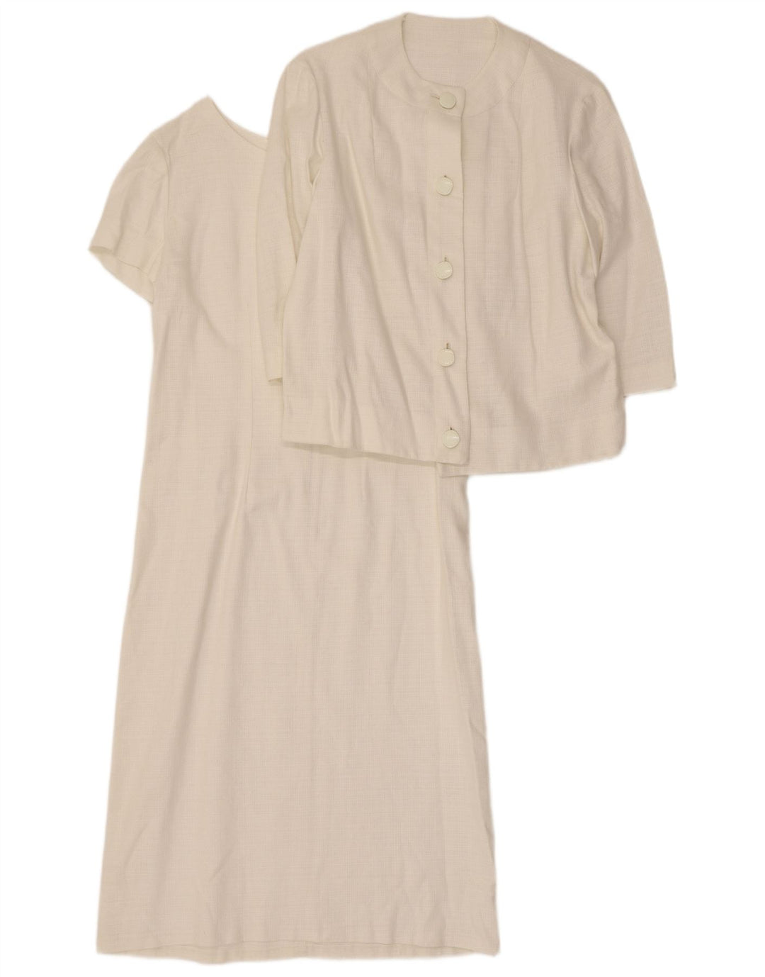 Vintage Womens 3/4 Sleeve 5 Button 2 Piece Set UK 14 Medium White