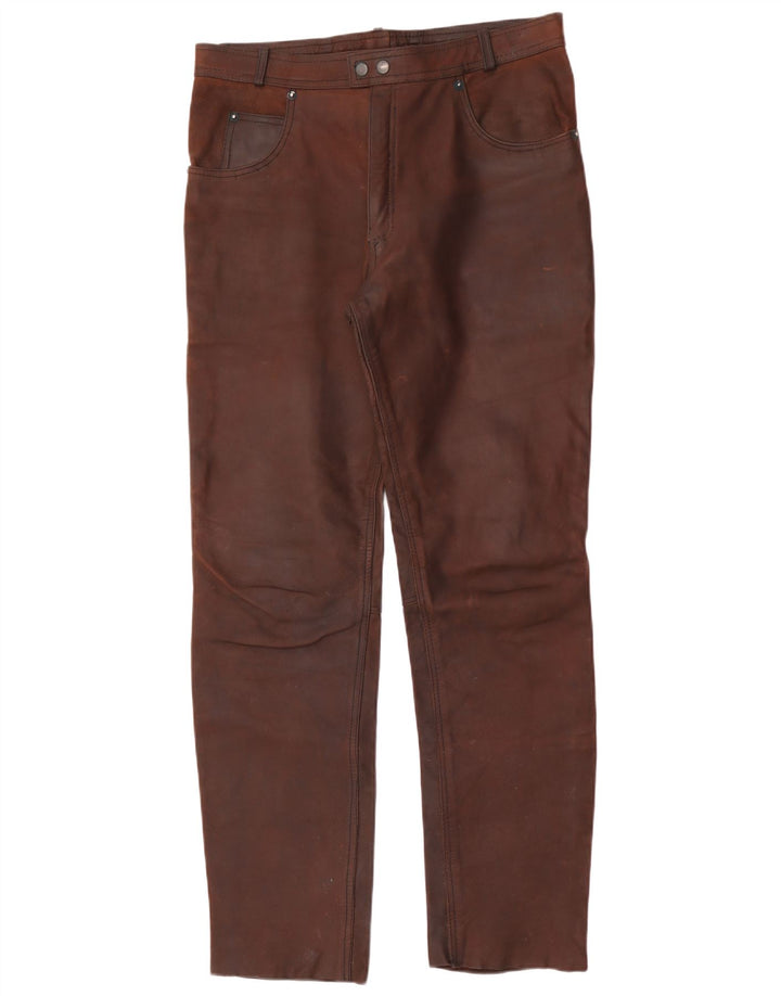 American Eagle Mens Straight Leather Trousers W36 L32 Brown