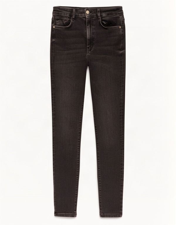 Zara Vaqueros pitillo de cintura alta para mujer EU 40 Medium W30 L27 Negro