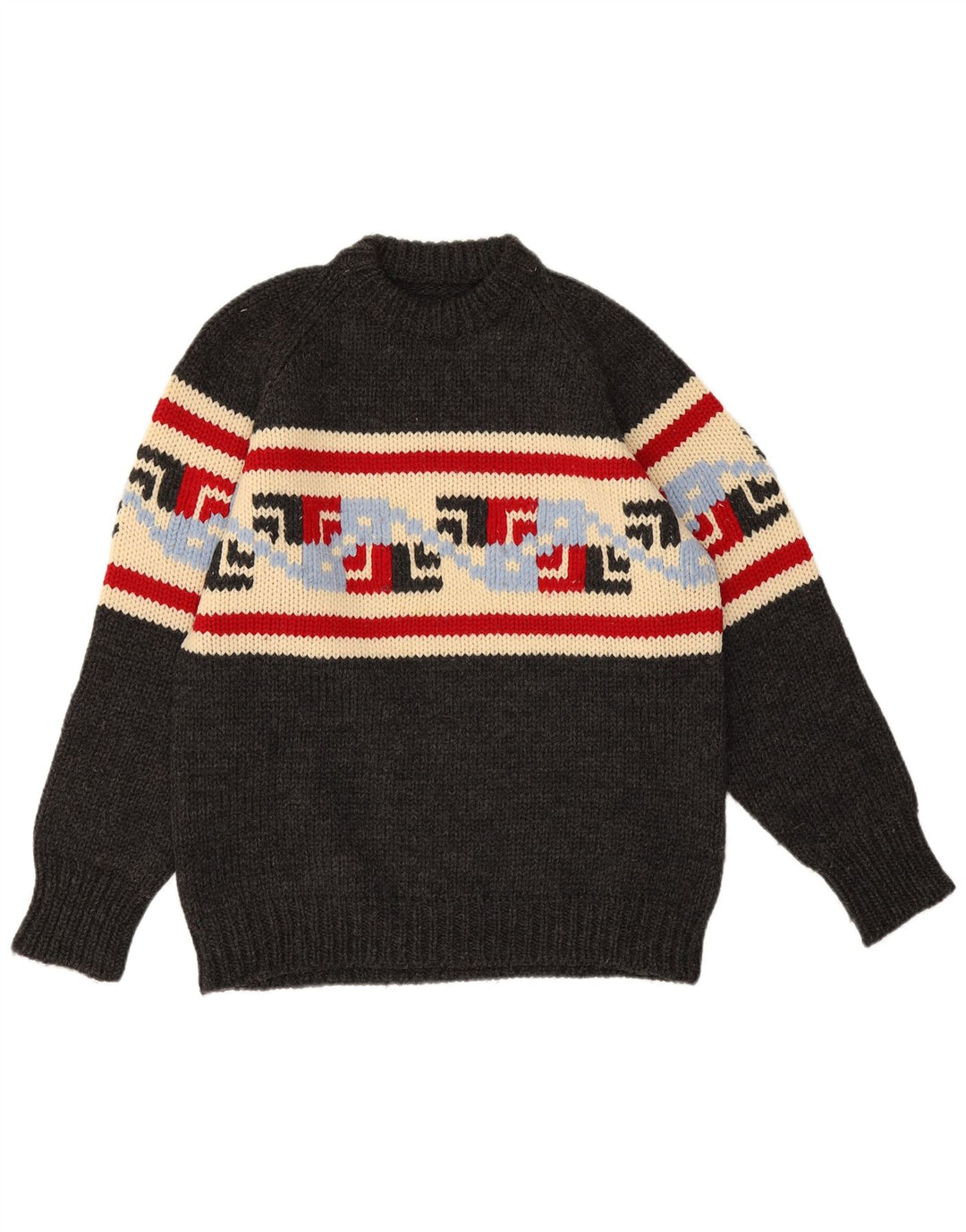 vintage Mens Crew Neck Jumper Pull Moyen Gris Géométrique