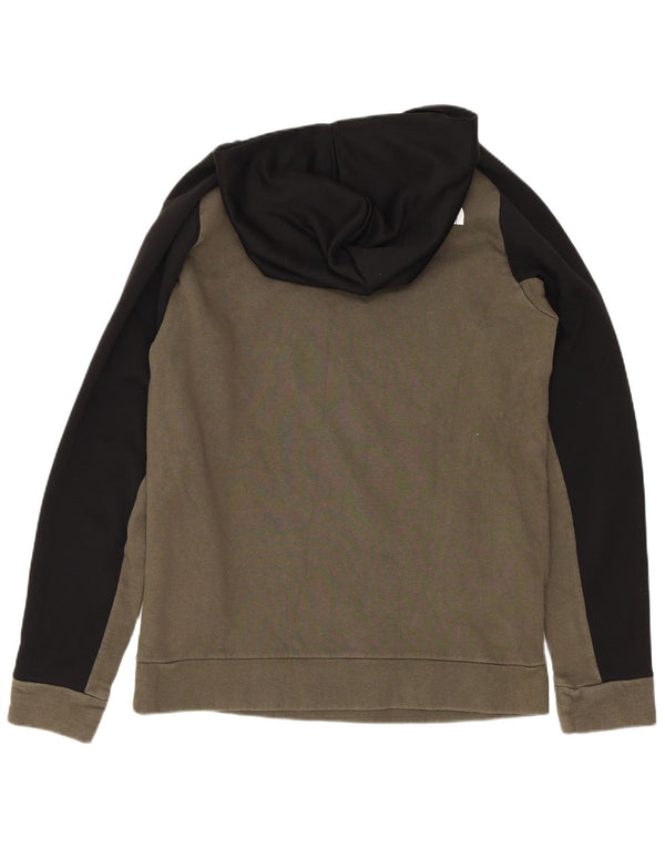 The North Face Boys Hoodie Jumper 14-15 Years XL Khaki Colourblock Cotton
