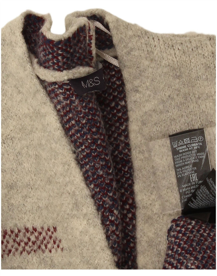 Marks & Spencer Womens Longline Cardigan Sweater UK 16 Large Grey Check