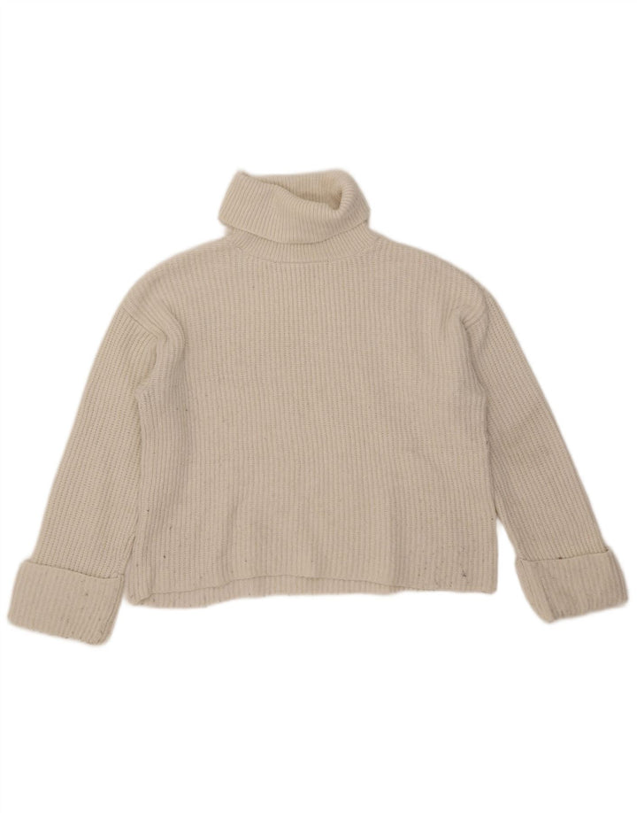 Marks & Spencer Womens Crop Roll Neck Jumper Sweater UK 14 Medium White