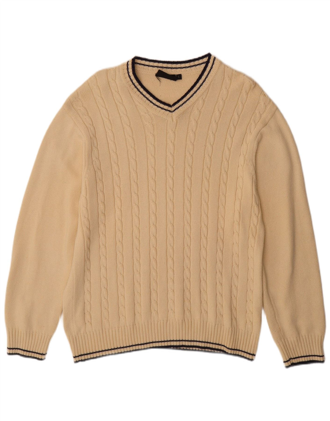 Jeanagers Mens V-Neck Jumper Sweater Large Beige Cotton