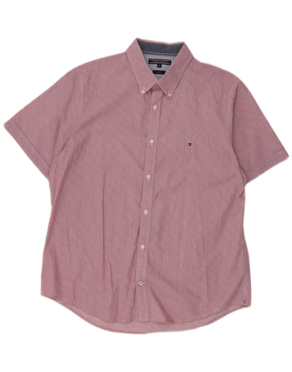 Camisa Tommy Hilfiger Hombre Manga Corta Slim Fit XL Algodón Geométrico Rojo