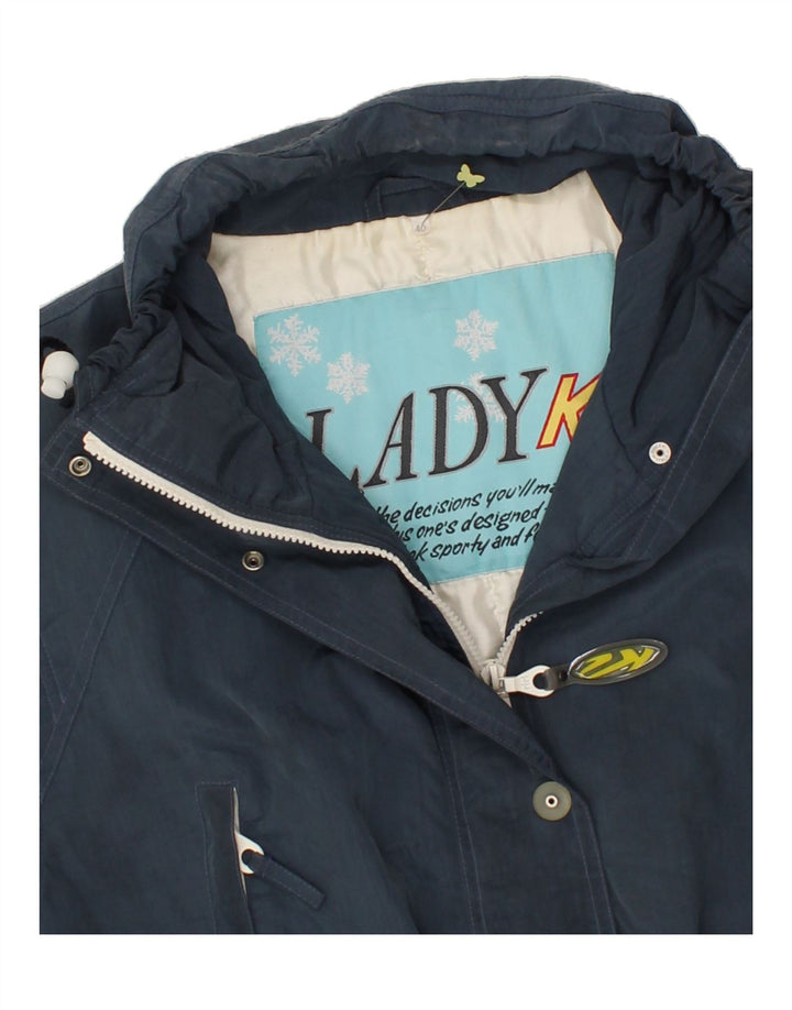 VINTAGE Womens Graphic Gilet EU 40 Medium Navy Blue Nylon Vintage Vintage and Second-Hand Vintage from Messina Hembry 