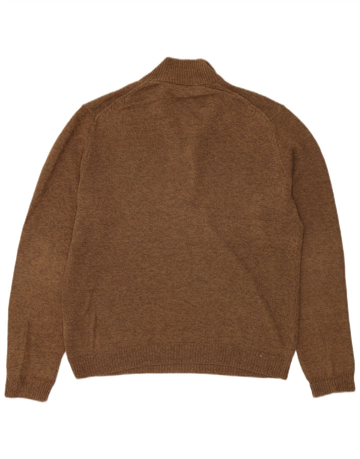 Massimo Dutti Mens Zip Neck Jumper Sweater Large Brown Linen