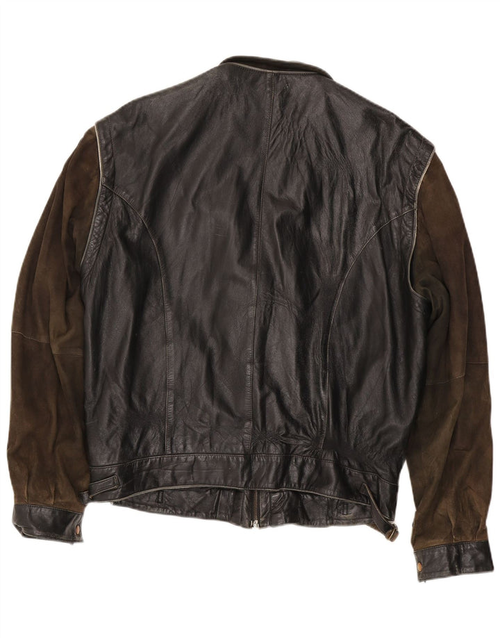 Giacca in pelle vintage da uomo IT 56 3XL Pelle color block nera
