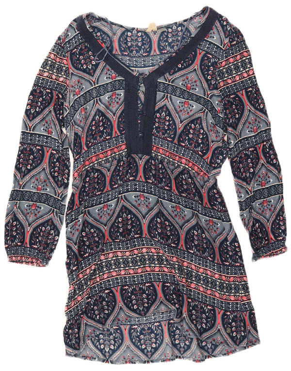 Roxy Damen-Tunikakleid mit 3/4-Ärmeln, UK 6, XS, Marineblau mit Blumenmuster, Viskose