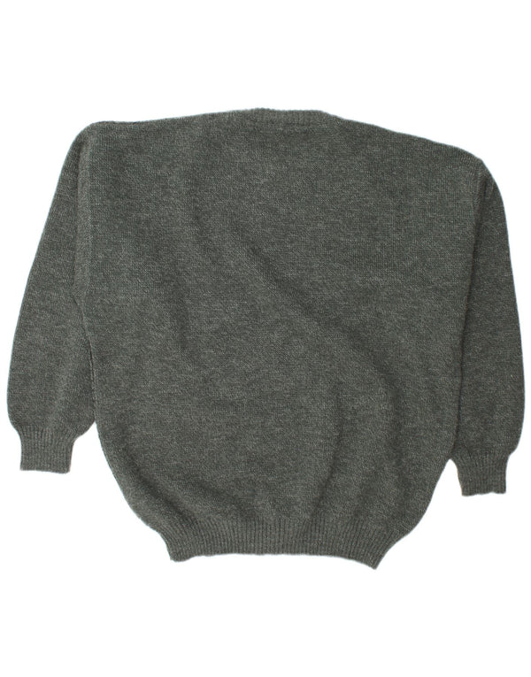 Vintage Herre Loose Fit Crew Neck Jumper Sweater IT 52 Stor Grå Geometrisk