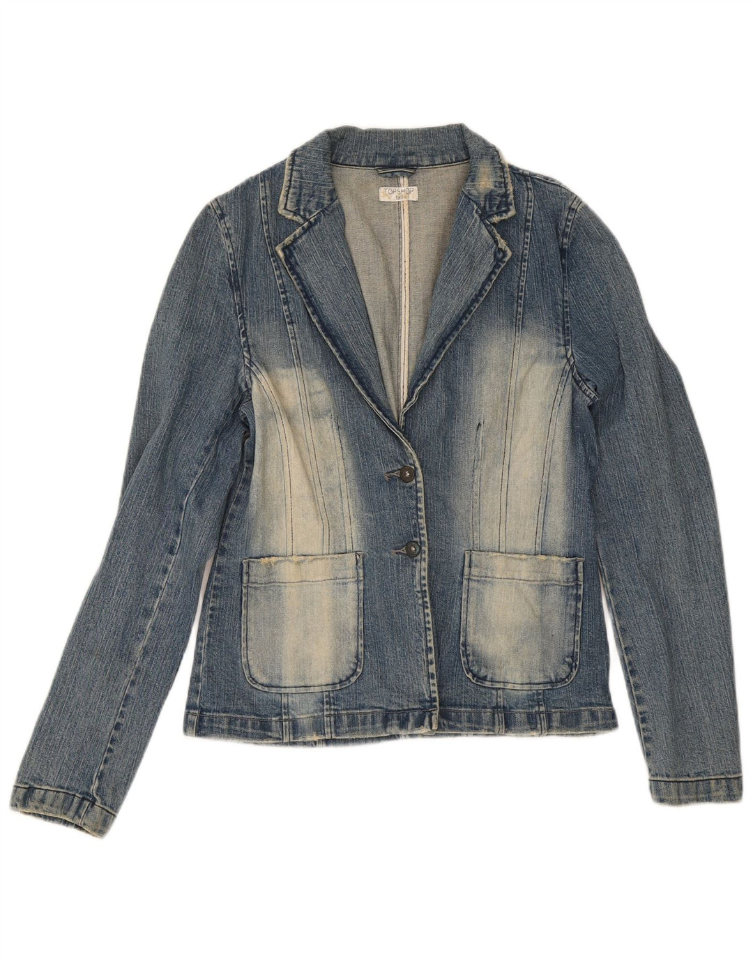 Topshop Dame 2 Knapper Denim Blazer Jacket UK 14 Medium Blue Bomuld