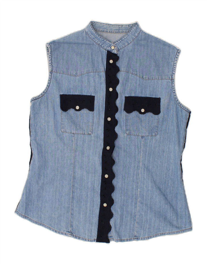 BLUE SIDE Womens Sleeveless Denim Shirt UK 16 Large Blue Vintage Blue Side and Second-Hand Blue Side from Messina Hembry 
