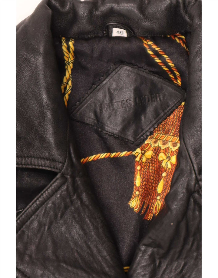 Vintage mujer cuero biker chaqueta EU 40 medio negro