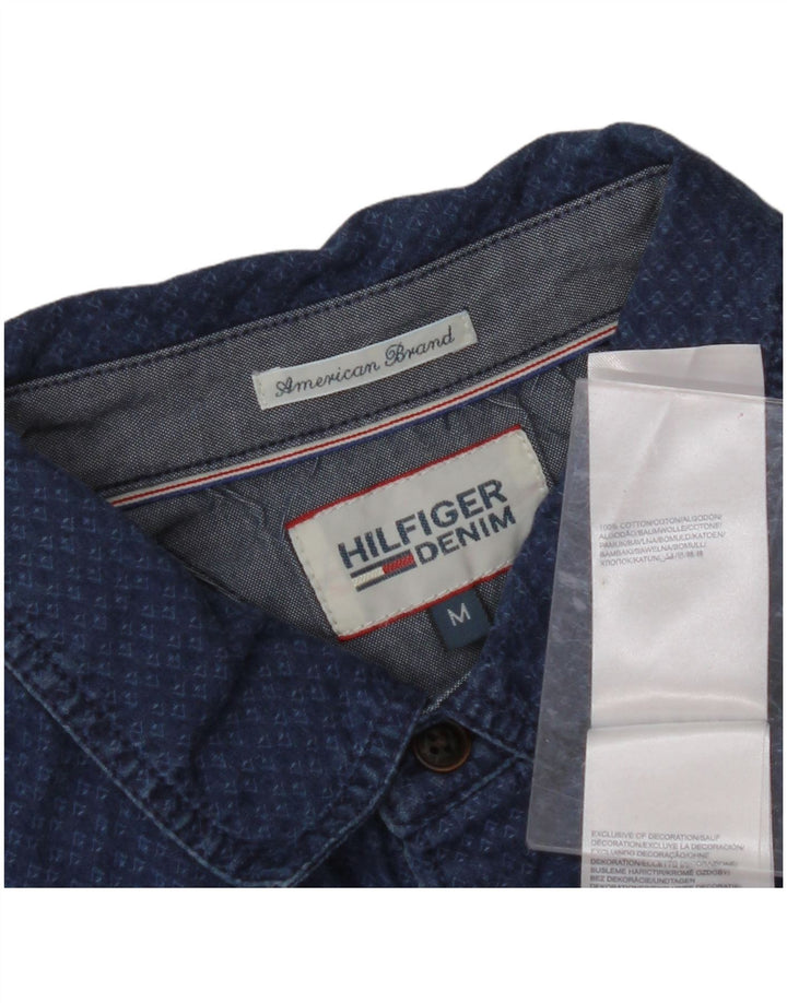 TOMMY HILFIGER Womens Shirt Medium Blue Geometric Cotton