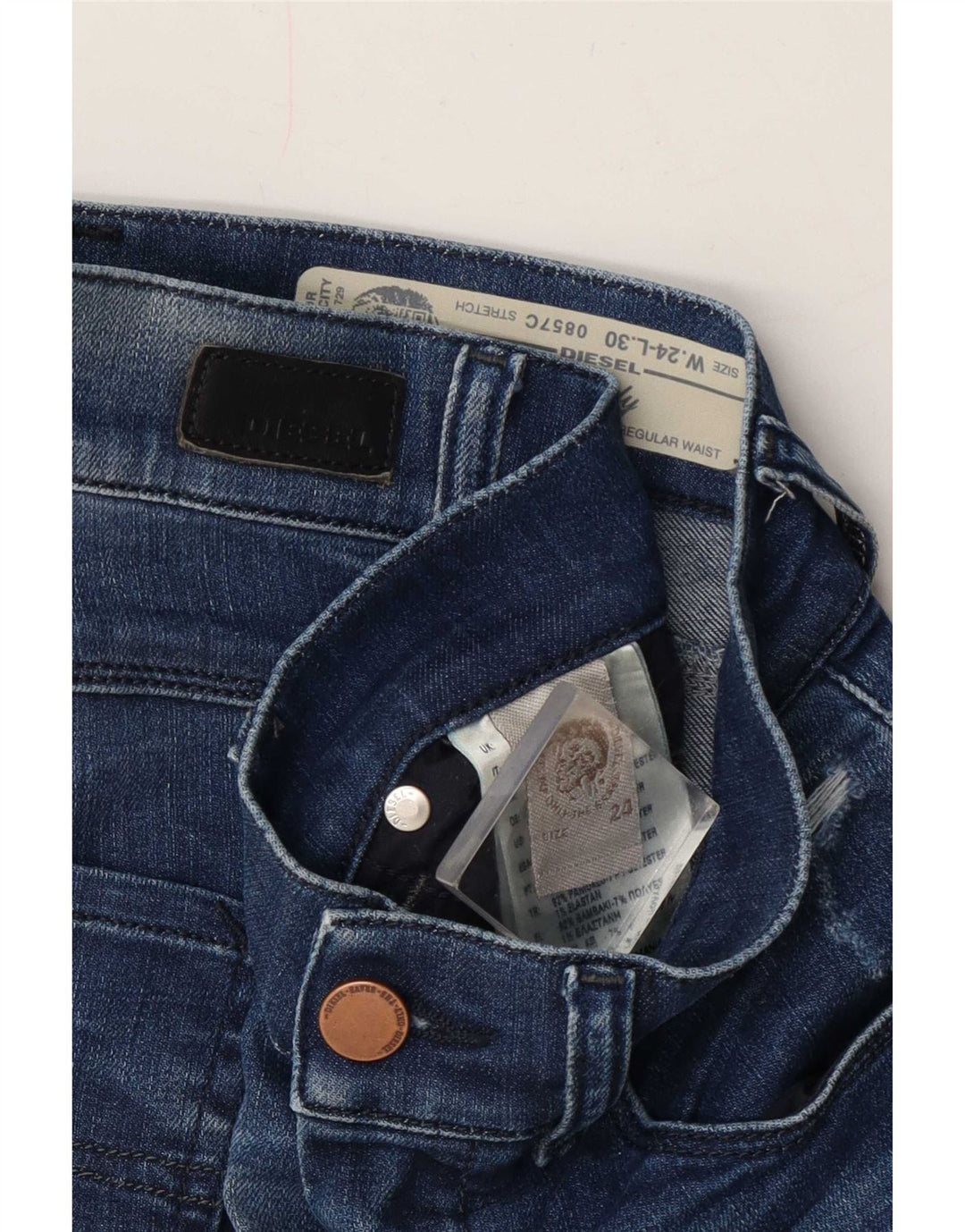 Diesel Womens Distressed Slim Jeans W24 L27 Blue Cotton